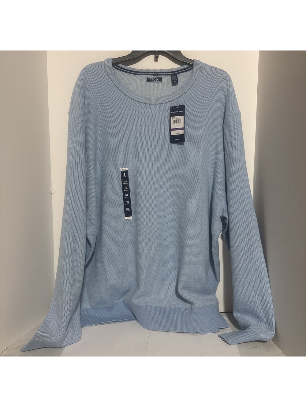 IZOD Men’s 12GG Textured Crew Neck Sweater 2XBig Blue